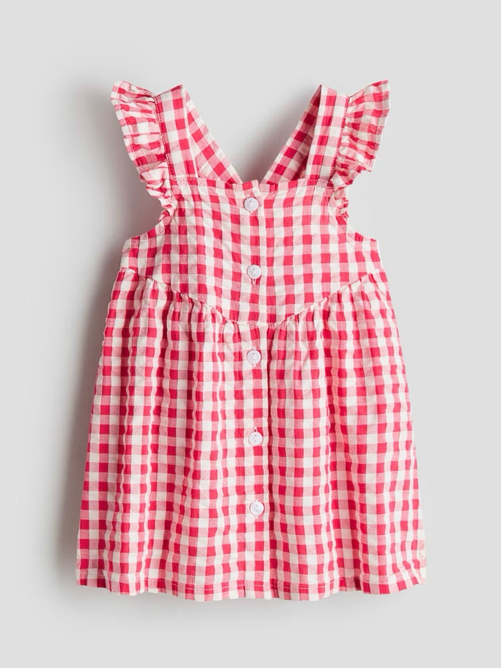 H&M Red and White Gingham Ruffle trim Button-Front Dress